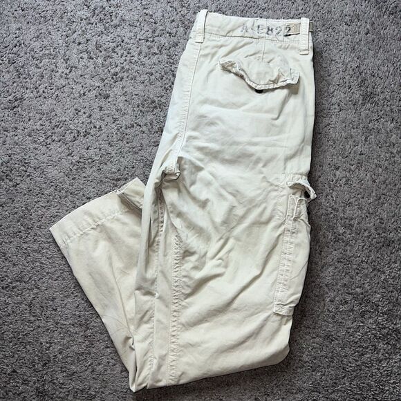 American Eagle Pants Men 32x30 Beige Cargo Utility Drawstring Baggy AEO Military - Picture 1 of 8